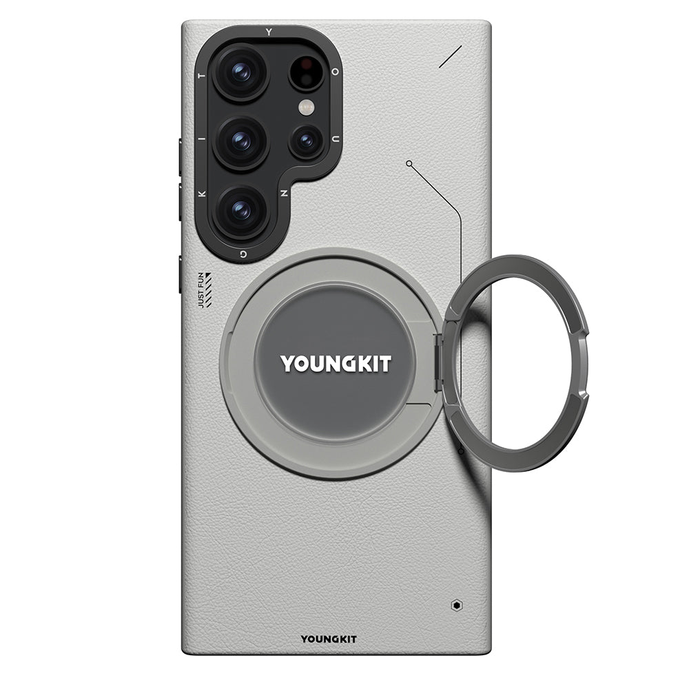 Galaxy S23 Ultra Kılıf M-safe Şarj Özellikli 360° Standlı Basit Mat Deri Desenli Youngkit Tech Leather Serisi Kılıf Galaxy S23 Ultra Kılıf M-safe Şarj Özellikli 360° Standlı Basit Mat Deri Desenli Youngkit Tech Leather Serisi Kılıf